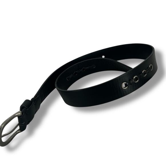 DOCKERS Black Leather Belt Rivets Lacing Medium   Moto  Goth  Rocker - Picture 1 of 5